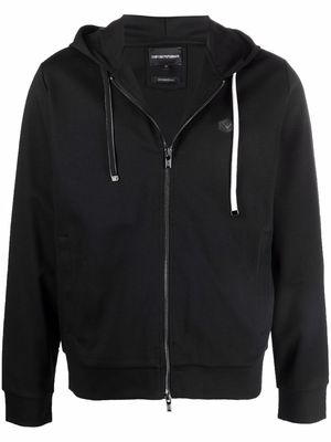 Emporio Armani logo-patch zip-up hoodie - Black