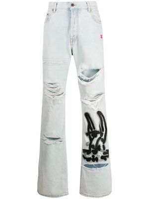 Off-White bunny-print bleached-effect jeans - Blue