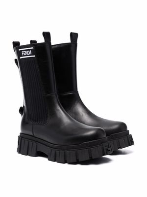 Fendi Kids logo calf-length boots - Black