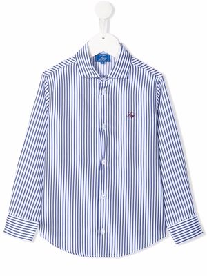 Fay Kids logo-embroidered striped shirt - White