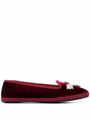 Giannico crystal-embellished velvet ballerina shoes - Red