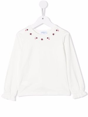 Siola floral-embroidery long-sleeve T-shirt - White