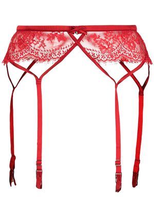 Fleur Du Mal Frankie Lace Strappy Garter Belt - Red