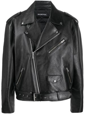 Balenciaga logo print biker jacket - Black