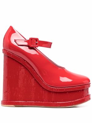 HAUS OF HONEY 130mm patent leather wedge pumps - Red