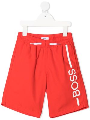 BOSS Kidswear logo-print drawstring swim shorts - Red