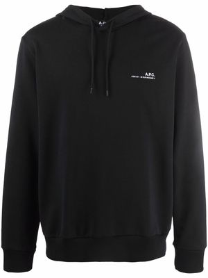 A.P.C. logo-print cotton drawstring hoodie - Black