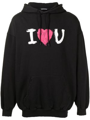 Balenciaga slogan-print drawstring hoodie - Black