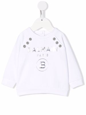 Balmain Kids debossed-logo cotton sweatshirt - White