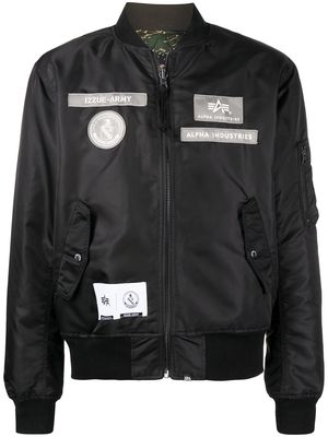 izzue patch-detail bomber jacket - Black