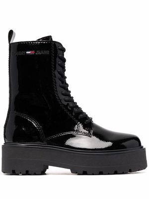Tommy Jeans patent lace-up boots - Black
