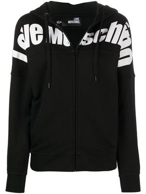 Love Moschino logo-print hooded cotton jacket - Black