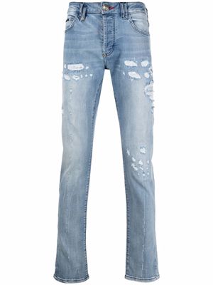 Philipp Plein distressed straight-cut jeans - Blue
