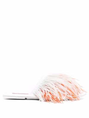 La DoubleJ feather embellished slippers - White