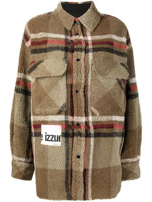 izzue checked fleece shirt jacket - Brown