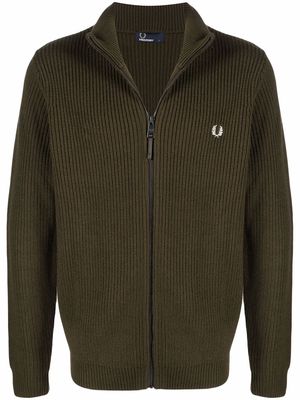 FRED PERRY ribbed knit zip-up jumper - Green