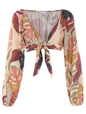 Amir Slama palm leaf print cropped blouse - Multicolour