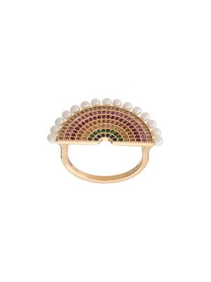 Rosa de la Cruz diamond and pearl encrusted cocktail ring - Multicolour