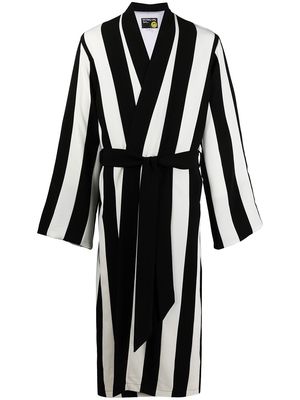DUOltd vertical-stripe belted wool robe - Black