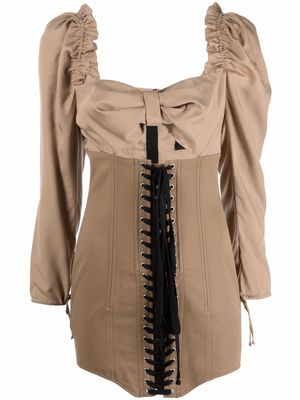 Maison Bohemique corset-detail square-neck dress - Neutrals