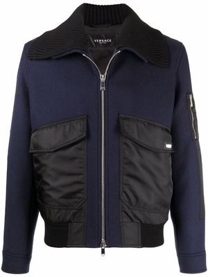 Versace oversized collar bomber jacket - Blue