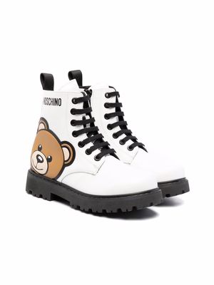 Moschino Kids Teddy Bear motif lace-up boots - White