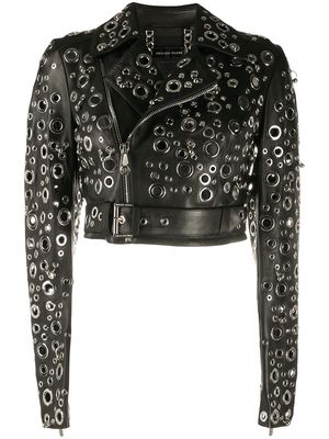 Philipp Plein eyelet embellished leather jacket - Black