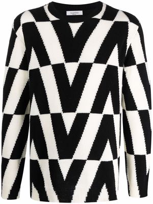 Valentino V-motif graphic-knit long-sleeve jumper - Black