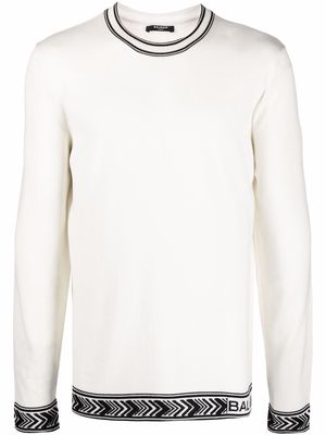 Balmain chevron-trim wool jumper - White