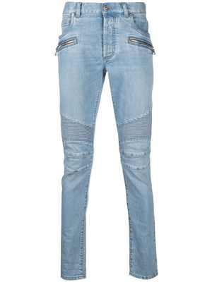 Balmain biker-detail skinny jeans - Blue