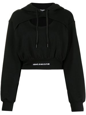 Versace Jeans Couture logo-waistband cut-out hoodie - Black