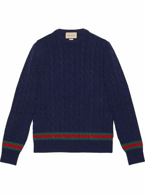 Gucci Web-stripe cable-knit jumper - Blue