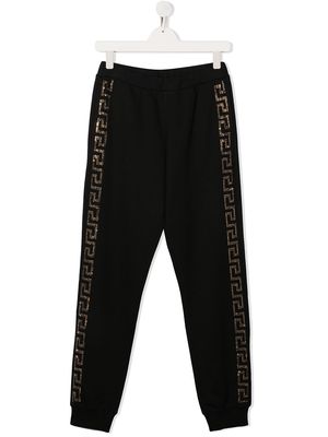 Versace Kids rhinestone side logo track pants - Black