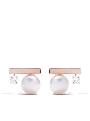 TASAKI 18kt rose gold petit Balance Class Collection Line Akoya pearl and diamond earrings