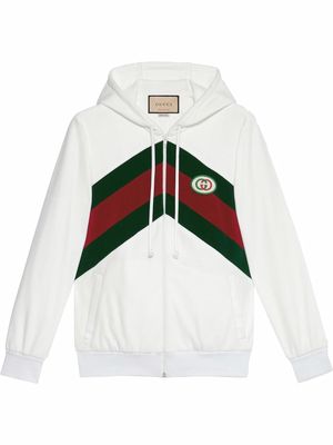 Gucci chevron Web-stripe zip-up hoodie - White