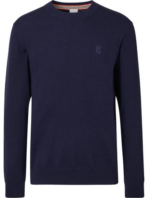 Burberry monogram-embroidered fine-knit jumper - Blue