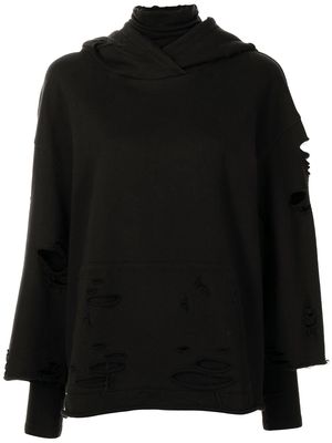 Goen.J destroyed layered hoodie - Black