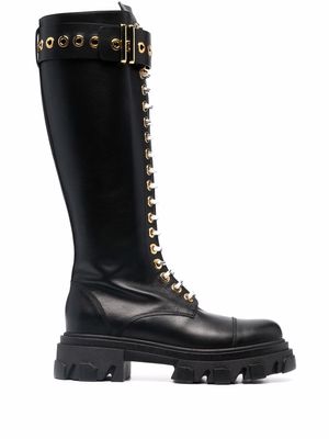 Amen buckle leather boots - Black