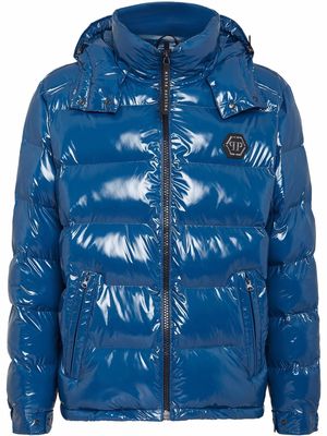 Philipp Plein high-shine padded jacket - Blue