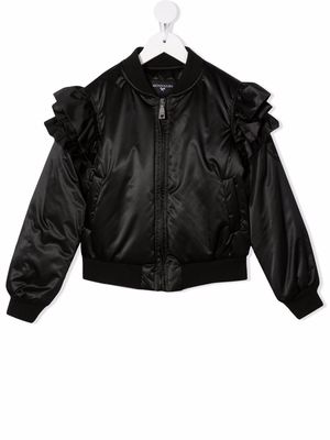 Monnalisa ruffle-trim bomber jacket - Black