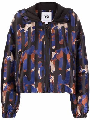 Y-3 camouflage-print cropped hooded jacket - Blue