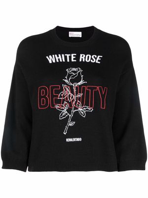 RED Valentino White Rose-embroidered jumper - Black