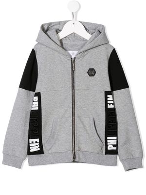 Philipp Plein Junior statement logo zip front hoodie - Grey