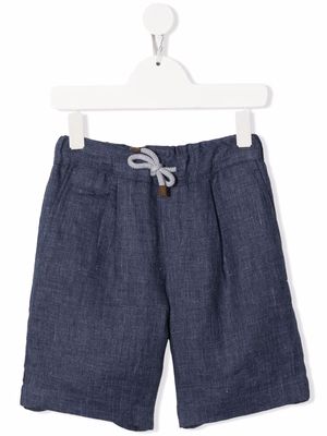 Brunello Cucinelli Kids drawstring linen shorts - Blue