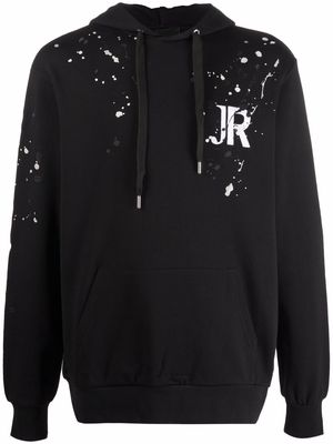 John Richmond paint splatter-print pullover hoodie - Black
