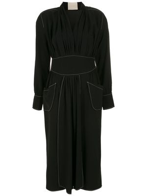 Framed contrast-stitch midi dress - Black