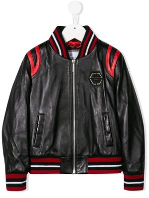 Philipp Plein Junior Space leather bomber jacket - Black