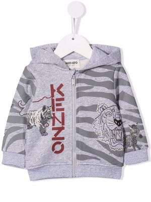 Kenzo Kids zebra stripe motif hoodie - Grey