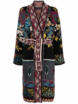 ETRO abstract-pattern belted coat - Black