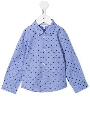 Emporio Armani Kids monogram-pattern shirt - Blue